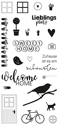 Rayher Clear Stamps Welcome Home, Bogengröße 97 x 205 mm, 23 Motive, transparente Stempel, durchsichtige, klare Silikonstempel, 50276000