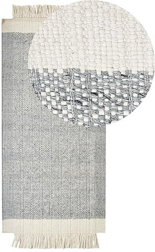 Beliani Teppich Wolle/Baumwolle grau 80 x 150 cm mit Fransen weiß handgewebt Tatlisu