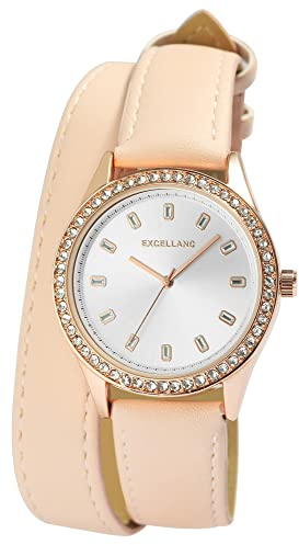 Excellanc Damen-Uhr Wickelarmband Kunstleder Dornschließe Simili Analog Quarz 1900292 (rosa)