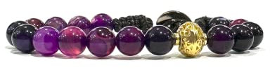 Samsara Tibetisches Buddhistisches Armband, Verstellbare Länge, Mystisches Glücksbringer-Schmuckstück - Hochfestes gewachstes Baumwollband (GESTREIFTER VIOLETTER ACHAT)