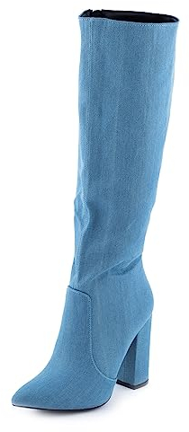 Toocool - Stivali Donna Scarpe a Punta al Ginocchio Tacchi Alti Stivaletti X8056 [39,jeans]