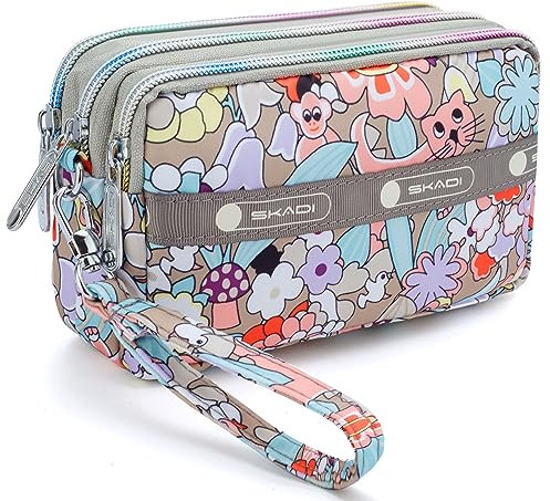 Multifonctions 3 Couches Fermeture à glissière clé Carte téléphone Pochette Monnaie Argent Sac Porte-Monnaie (A)