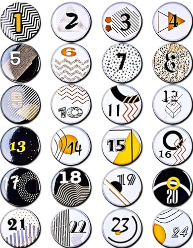 Adventskalender Zahlen Buttons Nummer,24 Adventskalender, Weihnachtskalender selber basteln Adventskalender Pins für DIY-Weihnachts-Kalendern und Dekoration Jutesäckchen, Anstecker Nadeln (FKUAN)