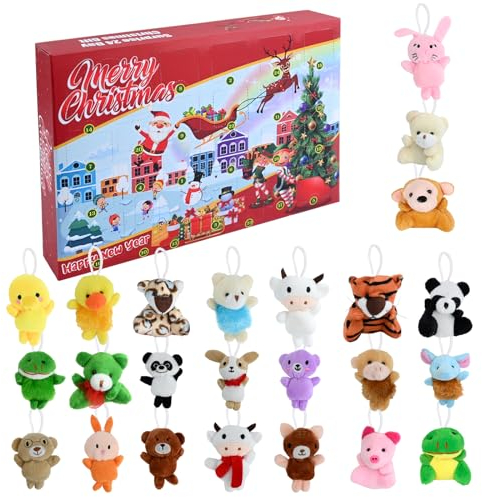 24PCS Tier Plüschtiere, Mini Niedliches Tier Plüsch Adventskalender Weihnachten 24 Tage Countdown Adventskalender Puppen-Sets
