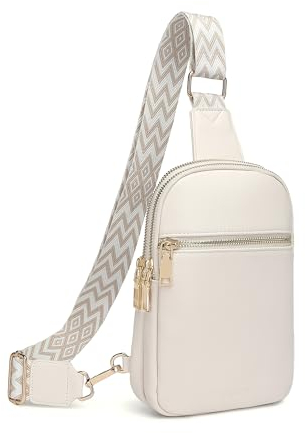 DIOMO Kleine Umhängetasche für Damen, Anti-Diebstahl, trendig, RFID-Bauchtaschen, veganes Leder für Damen, Reisegürtel, Geldbörse, Beige-goldener Reißverschluss, Klassischer, modischer Retro-Stil