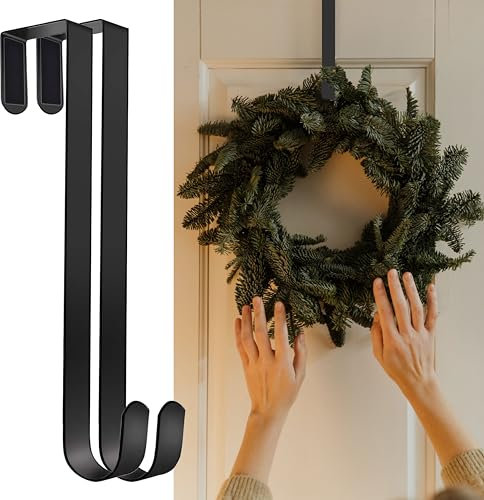 SR ESSENTIALS Pack of 2 Wreath Hanger for Front Door, 12 Wreath Door Hanger, Perfect for Halloween, Wedding & Christmas Decorations Over Door Hanger (Black)