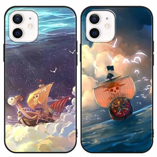 2 Stück Handyhülle für Apple iPhone 12/iPhone 12 pro Hülle 6.1 Zoll, Anime One Piece Thousand Sunny mit Motiv Designs Manga Case Schutz Schutzhülle Stoßfest TPU Weich Ultra Dünn Cover -Schwarz14
