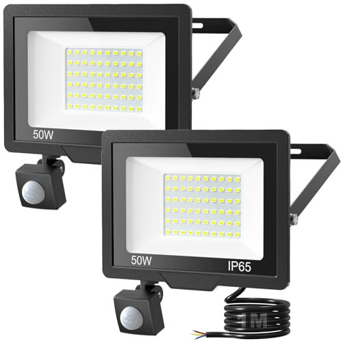kolpop Projecteur LED Exterieur Detecteur de Mouvement, 2 Pack 50W Spot LED Extérieur 6500K 4500 LM Projecteur Exterieur LED IP65 Etanche, Eclairage Exterieur avec Detecteur pour Jardin Garage