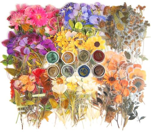 320 Transparente Scrapbooking Aufkleber Sticker Blumen Aufkleber Selbstklebend Sticker PET Wasserfest Flower Stickers vintage Blumenaufkleber für Scrapbook Fotoalbum Laptops Handwerk (8 Stile)