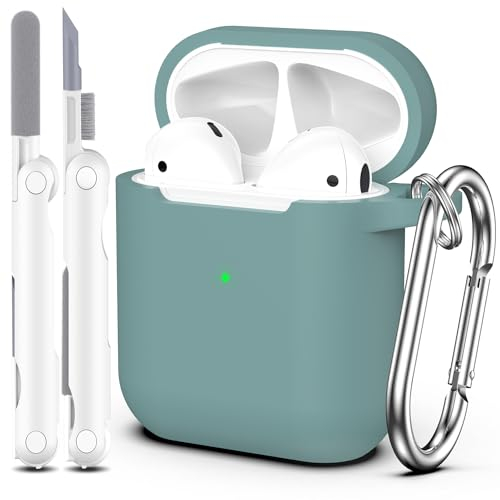 MHYALUDO Custodia per Airpods 1a/2a generazione (2016/2019),Custodia protettiva in morbido silicone per Airpods 1a/2a con LED visibile sulla parte anteriore,con kit di pulizia,Verde pino