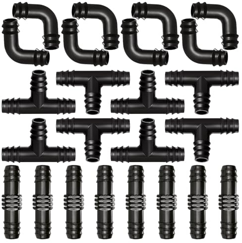 VooGenzek 24 Piezas 16mm Conectores de Manguera de Riego Kit, Conectores para Tubo de Riego Goteo, Accesorios Riego Goteo, Conectores de Púas de Manguera Plástico para Sistemas de Riego, Mezclado