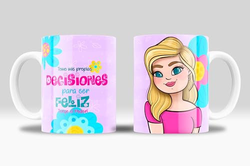 newseny Taza feminista para regalar el día de la mujer con frases motivadores para mujeres únicas | Cerámica 350ml (ser feliz)