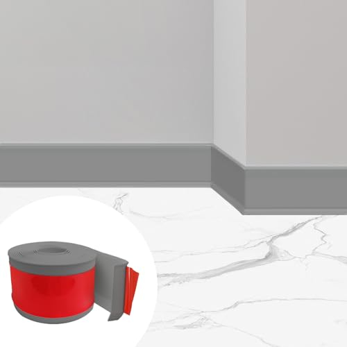 Zócalo autoadhesivo, blando, PVC, 5 m, autoadhesivo, ancho de 10 cm, zócalo de transición, listones de suelo, flexible, para cocina, baño y salón, gris