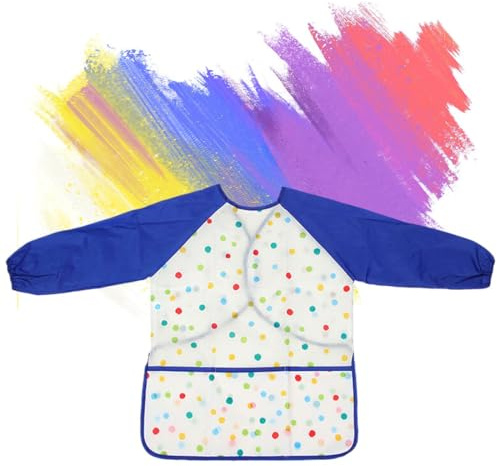 WKRTDY Malschürze Kinder, Malkittel Kinder Wasserdicht Kinder malschürze 2-8 Jahre Mädchen/Junge, Bastelschürze Malerkittel für Kinder mit 3 Taschen für Kunst Malerei,Kochen, Laboraktivität