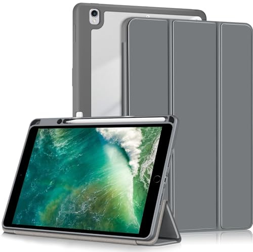Yiernuo Custodia per iPad 9 8 7 Generation 10.2 Pollici 2021 2020 2019,iPad Air 3 Generation 10.5 2019, iPad Pro 10.5 2017 Tablet,Traslucido Cover con Funzione Supporto e Auto Sveglia/Sonno,Grigio
