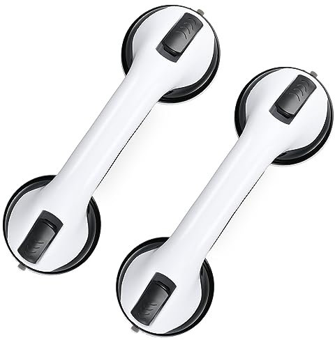 Lot de 2 barres d'appui pour baignoires et douches, 30,5 cm, barre de douche à ventouse puissante, barres de sécurité pour chaise de douche, barre d'appui de salle de bain pour personnes âgées, noir