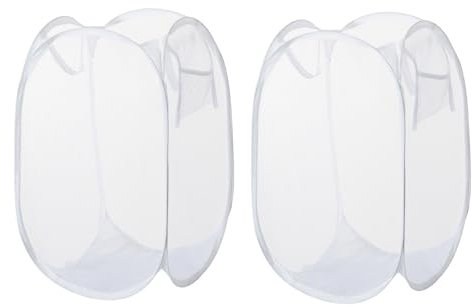 SagaSave Wäschekorb Faltbar, Netz Wäschesammler Schmutzwäschesack mit Henkel, Pop-Up Wäschekorb für Badezimmer Kleidung Spielzeug Studentenwohnheim [2er Pack Weiß]