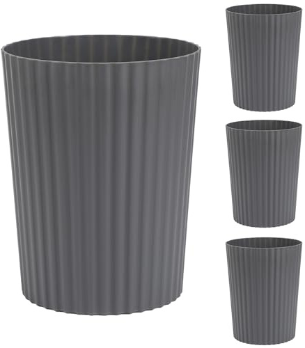 JiatuA Small Trash Can Plastic Wastebasket Round Garbage Container Bin for Bathroom, Kitchen, Bedroom, Home Office, College Dorm, Dark Grey 4 Pack