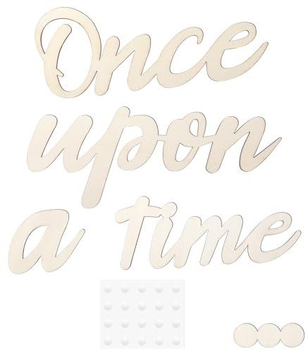 Andibro Once Upon a Time Schild,Holz leseecke kinderzimmer dekor mit 20 Spenderkleber Wandtattoo Ästhetische Kinderzimmerdekoration für Babyparty Familie Kindertagesstätte