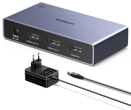 UGREEN Splitter HDMI 2.1 1 Ingresso 2 Uscita 8K@60Hz Adattatore HDCP 2.2 3D HDR EDID Commutatore per Doppio Monitor Compatibile con PS5/4 Xbox Switch TV Box Blu-Ray Player HDTV Proiettore