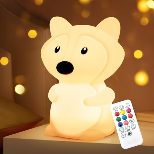 Nice Dream Nachtlicht für Kinder, 9 Color Silikon Baby Nachtlicht mit Fernbedienung, USB Wiederaufladbare Dimmbare Kinder Nachtlicht Kawaii Kinderzimmer Deko Mädchen Junge Geschenke (06-Fuchs)