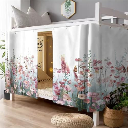 Treer Bettvorhang Hochbett Etagenbett Blackout Vorhänge Drucken Staubdicht Betthimmel Hochbett Kinder Bettzelt Schlafsaal Bettvorhänge (Teichblume,1,5 m x 2 m (2 Stück))