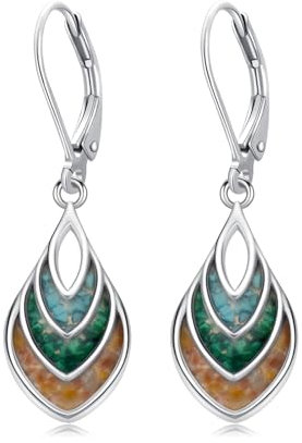 PROESS Türkis Ohrringe 925 Sterling Silber Tigerauge Stein Dangle Ohrringe Malachit Tropfenohrringe Schmuck Muttertags Geschenke für Damen Frauen Mädchen Mama