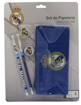 CyP Brands- Real Madrid, Set de Papelería, Portatodo Triple,Lápices, Goma de Borrar, Sacapuntas, Color Azul, Producto Oficial