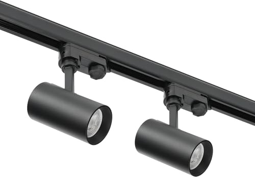 3-Phasen-Schienenset NEXTRACK - Schienensystem Komplett-Set mit 2x GU10 Lampe und Schiene, Stromversorgung + Kappe (Schwarz, Schiene 1 Meter)