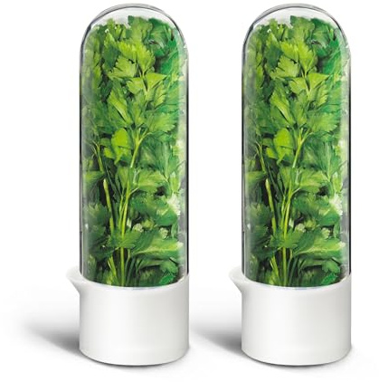 UEOZ Herb Keeper for Refrigerator, Herb Saver for Refrigerator, Vegetable Preservation Bottle for Cilantro, Mint, Parsley, Asparagus, Keeps Greens Fresh for 2-3 Weeks (2PCS)