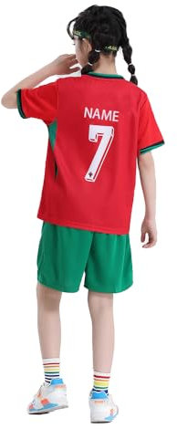 ISHWARA Portugue Nr. 7 personalisiertes Trikot-Set für Herren und Mädchen mit Namen und Nummer, Team-Logo, individuelles Fußballtrikot für Jungen, Trainingsanzug