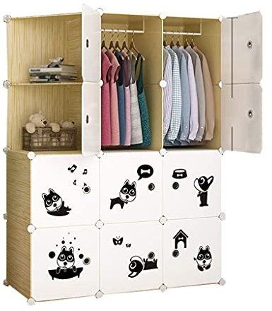 EEWIQOQ Corner Wardrobe Locker 2-Hanging Organiser Storage Plastic 10-Door 6-Gitter Shelves Clothes Standing Bedroom Home 111X37X147Cm Combination Wardrobe, Safehappy
