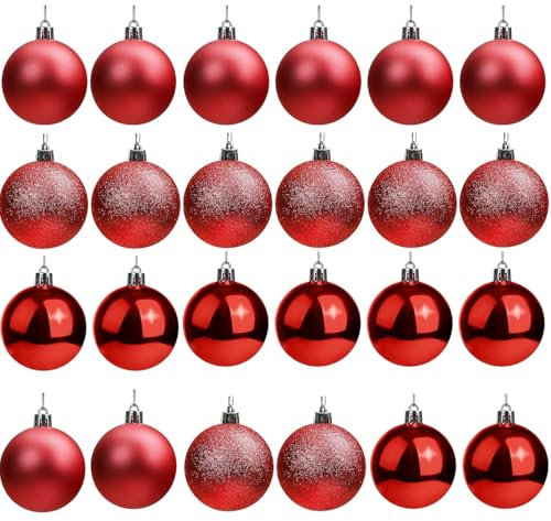 ATB-Foger 24 Red Christmas baubles matt shiny glittering Christmas tree decorations for holiday, wedding, party, home, festival, decorations(3 cm)