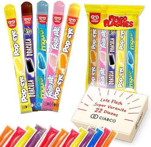 Cia&Co Variado con 22 Flashes Surtidos - Incluye Polines 10 FrigoFlash de Pop-eye Naranja y Limón, Frigo Pie, Dracula y Frigurón 50 ml + 12 Flashes de sabores Burmar tipicos variados 70 ml