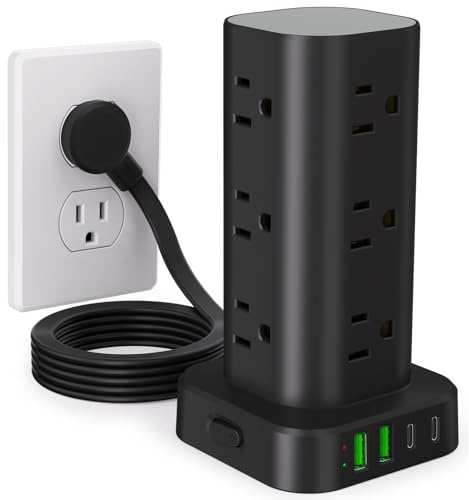 6FT Power Strip Tower Surge Protector, 12 Wide Spaced Outlets, 4 USB