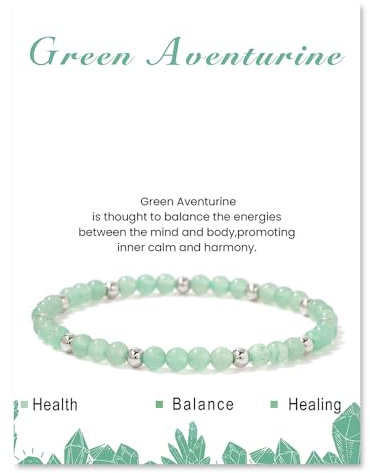 Uwiyo Echtes Naturstein Armband für Fraun, 4mm Perlenarmband mit Silberperle Elastisch Edelstein Armband Kugelarmband für Damen Mädchen Geschenk für Geburtstag Muttertag Weihnachten (Grün Aventurin)
