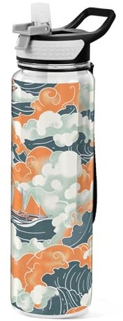 Sevdomey Boats in The Ocean Water Bottle with Straw Lid Clear Leakproof Gym Water Bottles for Outdoor Sport Drinking Fitness Workout Travel, 32 oz