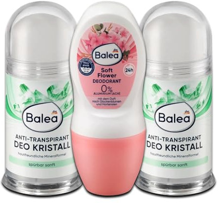 4er Set: Balea 2 x Antitranspirant Deostick Kristall, 100 g - 1 x Deo Roll-on, 50 ml - 1 x Duftkerze im Glas