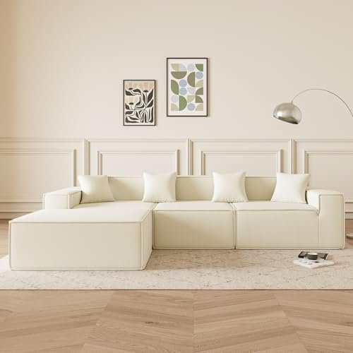 VASOENY 109,05 277 X 164 cm Modulares Ecksofa, Self Combination L förmiges Sofa aus Cordstoff, Modernes 3-Sitzer-Sofa mit Ottomane, kein Zusammenbau erforderlich, Sofa mit 4 Kissen