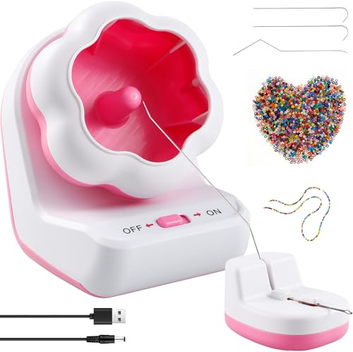 Dandelionsky Clay Bead Spinner, Electric Bead Spinner, Automatically Clay Beads Spinner with 2 Needles Fast Beading Bead Spinner Machine for Jewelry Making DIY Bracelets Necklaces (Pink)