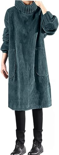 Suncadmious Robe d'hiver en velours côtelé épaissie pour femme robe mi-corps en velours côtelé épaissie à col haut robe mi-longue en velours côtelé épaissie