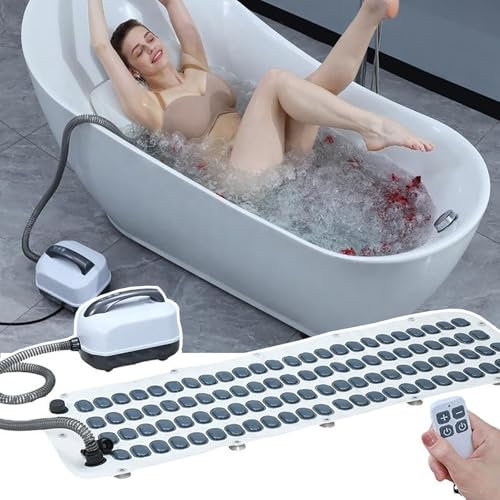Home Surf Massage-Badematte - 6 Stufige Einstellung, rutschfeste Badematte, Mit Aufblasbarem Kissen + Fernbedienung, SchaumbadegeräT, GanzköRpermassage Spa GeräT
