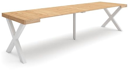 Table console extensible de style moderne avec pieds en bois massif finition chêne 14 consoles