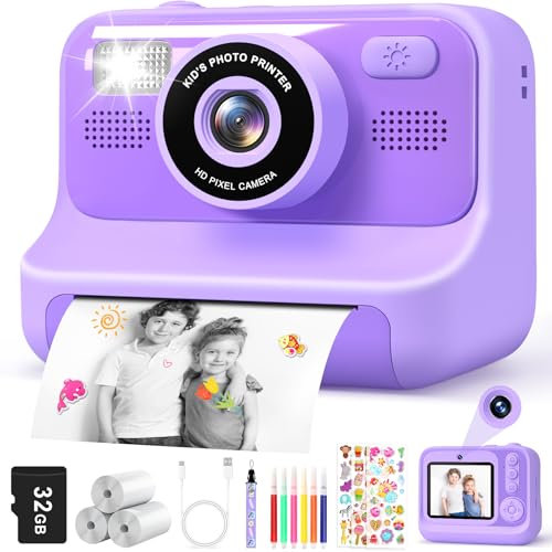 Subtail Kids Camera Instant Print - 2.4'' Instant Camera for Kids with 32GB Card | 3 Rolls Print Paper - 1080P Selfie Kids Digital Cameras - Birthday Kids Toys Gifts for Girls Boys Aged 3-12 - Purple