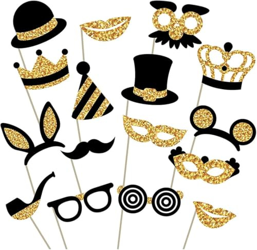 Guyode 16 Pieces Photo Booth, Interesting Photo Props, Selfie Frame Birthday Card, New Year Gadget Funny Selfie for Decorations Birthday Carnival New Year Party