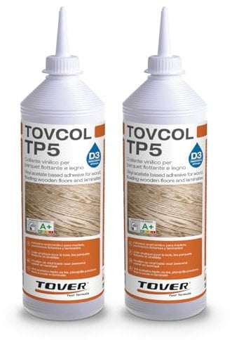 TOVER, Tovcol TP5, Collante Vinilico per Legno, Rapidità di Presa e Trasparenza, Parquet Flottante e Laminato, Resistente All'Acqua, 2x500ml