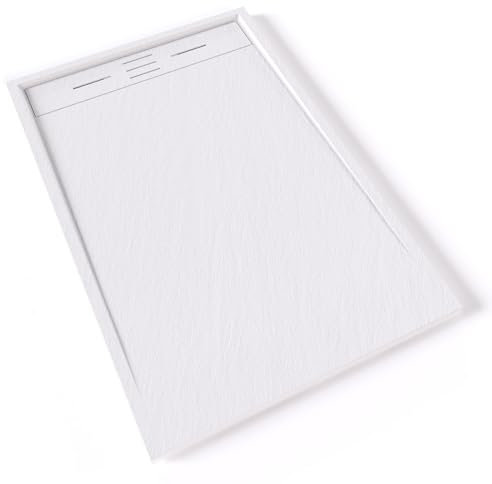 HIEMAL Receveur de douche 80 x 120 cm résine Blanc aspect ardoise + bonde incluse - Salle de bain