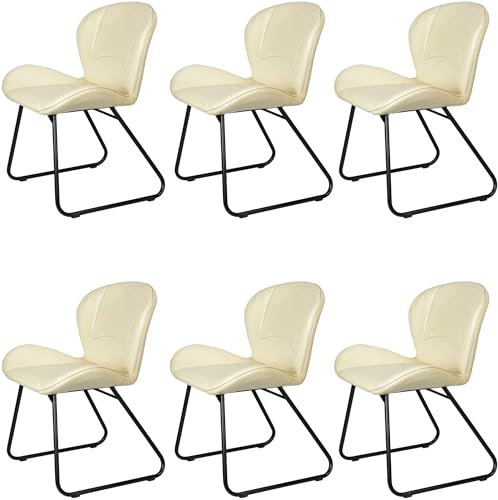 Casa Moro Stühle Esszimmer 6er Set Stuhl Beige Wartezimmerstühle Konferenzstuhl Besucherstuhl Polsterstuhl Lederstuhl Echtleder Modern