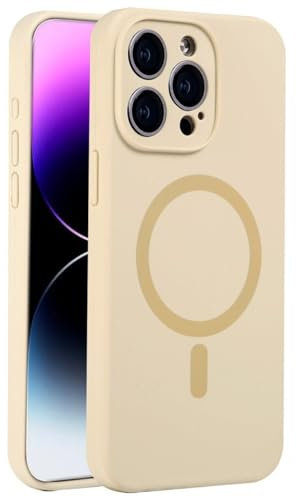 Mixroom - Custodia Cover per iPhone 13 Pro in Tpu silicone liquido morbido compatibile con MagSafe accessori con cerchio magnetico integrato Beige