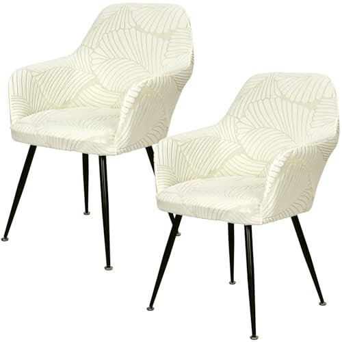 Betylifoy Stuhlhussen 2er Set Stuhlhussen mit Armlehne Stretch Stuhlbezug Abnehmbare Waschbar Stuhl Bezug Stuhlbezüge für Esszimmer Restaurant Bürostuhl (2, Beige, Universal)